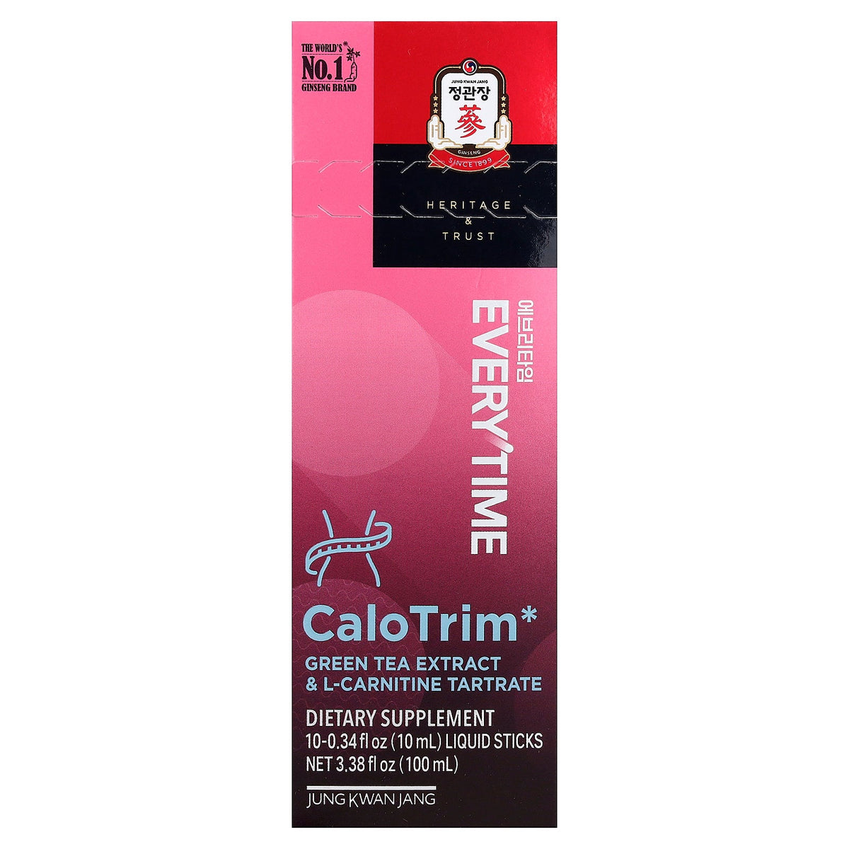 JungKwanJang, Everytime CaloTrim, Green Tea Extract & L-Carnitine Tartrate, 10 Liquid Sticks, 0.34 fl oz (10 ml) Each