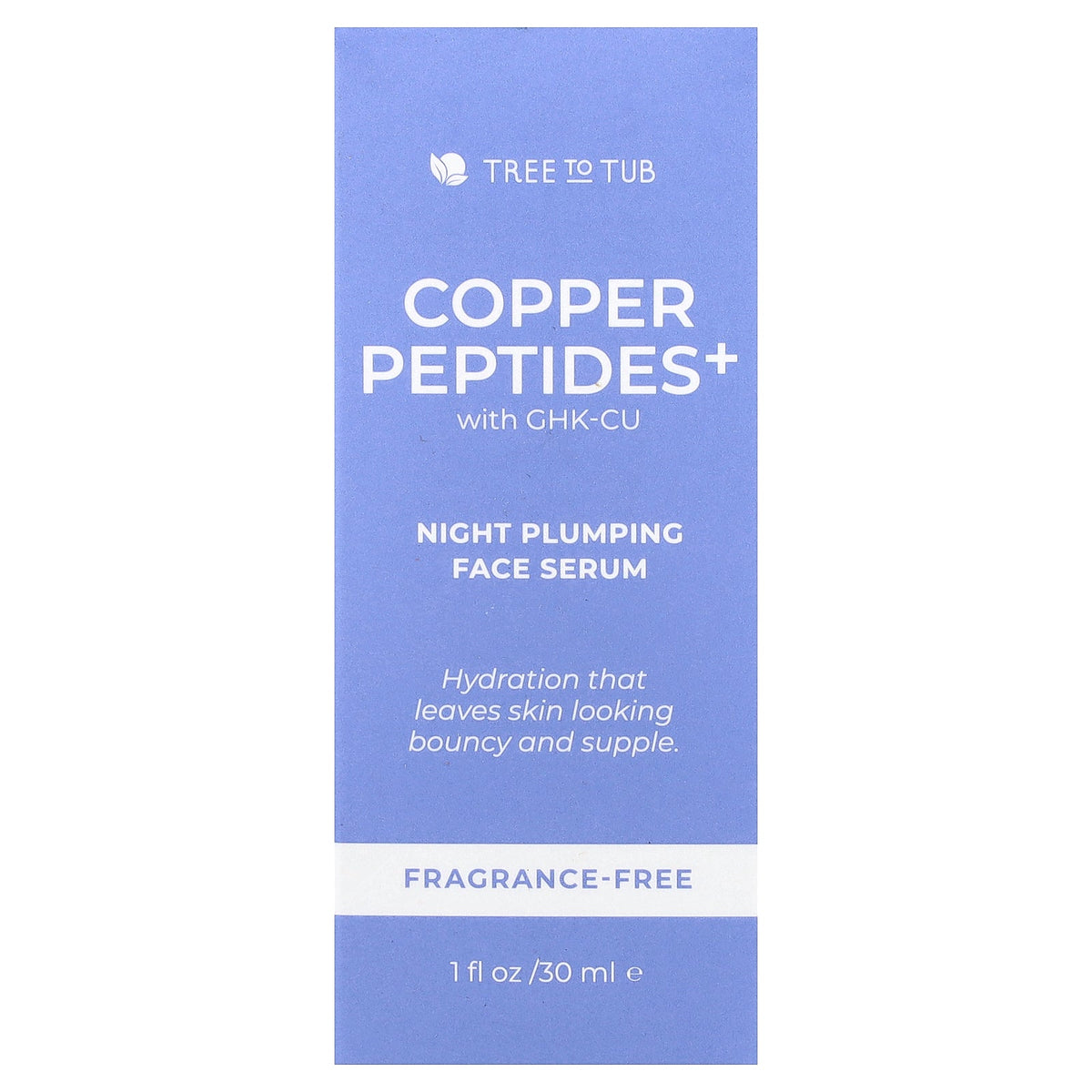 Tree To Tub, Copper Peptides+, Night Plumping Face Serum, Fragrance Free, 1 fl oz (30 ml)