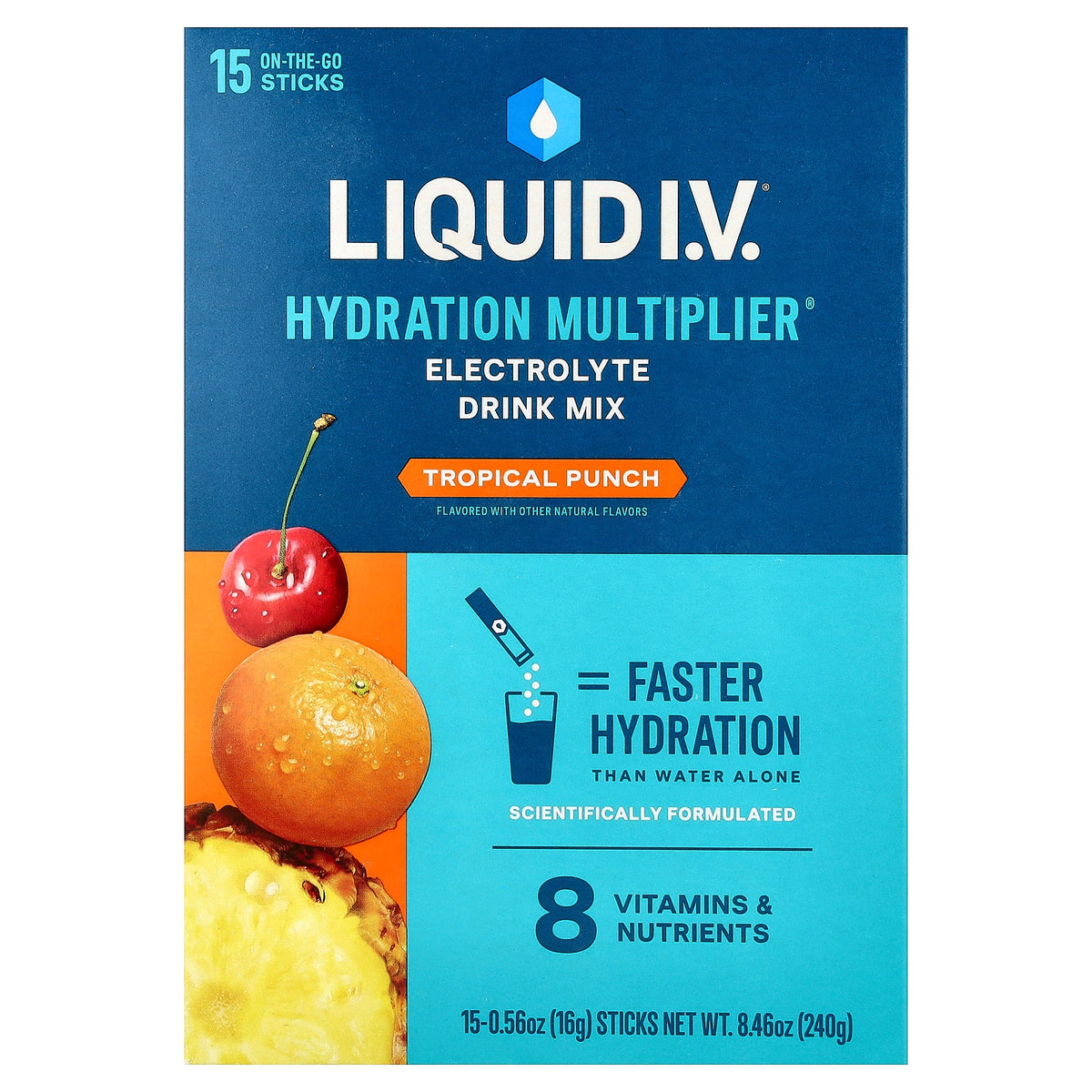 Liquid I.V., Hydration Multiplier®, Electrolyte Drink Mix, Tropical Punch, 15 Sicks, 0.56 oz (16 g) Each
