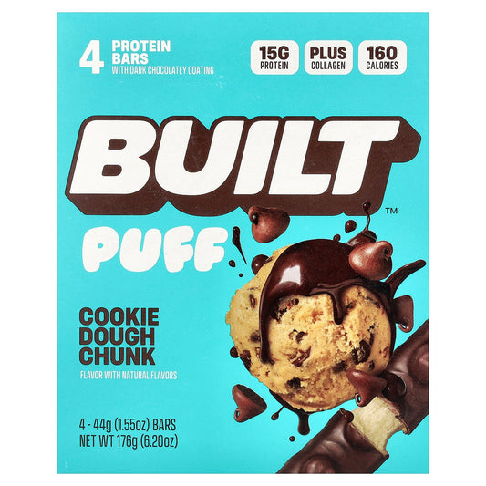 Built, Puff, Protein Bars, Cookie Dough Chunk, 4 Bars, 1.55 oz (44 g) Each