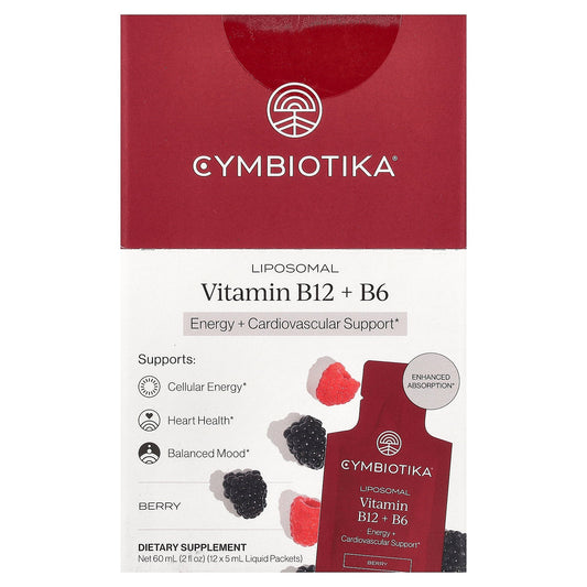 Cymbiotika, Liposomal Vitamin B12 + B6, Berry, 12 Liquid Packets, 0.17 fl oz (5 ml) Each