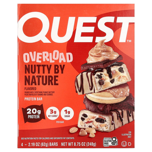 Quest Nutrition, Overload Protein Bar, Nutty By Nature, 4 Bars, 2.19 oz (62 g) Each