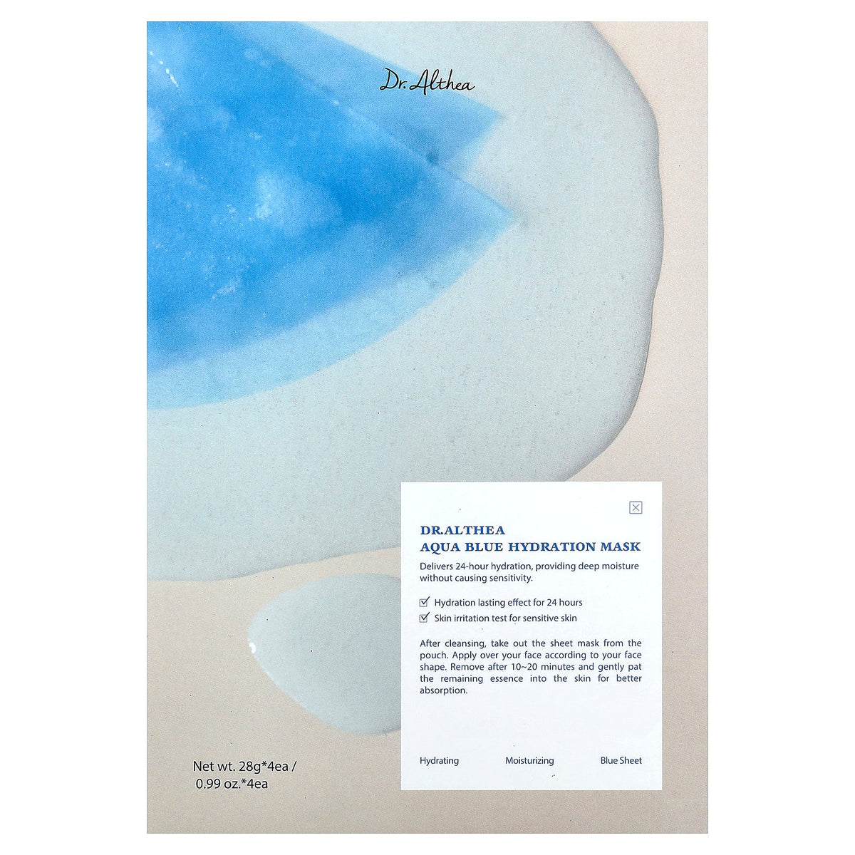 Dr. Althea, Aqua Blue Hydration Beauty Mask, 4 Sheets, 0.99 oz (28 g) Each