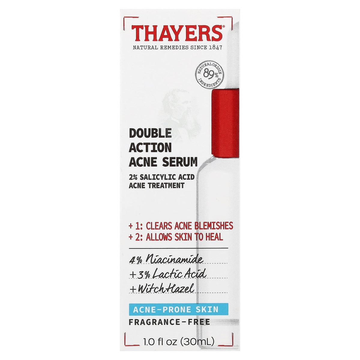 Thayers, Double Action Acne Serum, Acne-Prone Skin, Fragrance-Free, 1 fl oz (30 ml)