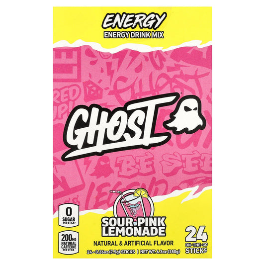 Ghost, Energy Drink Mix, Sour Pink Lemonade, 24 On-The-Go Sticks, 0.26 oz (7.5 g) Each