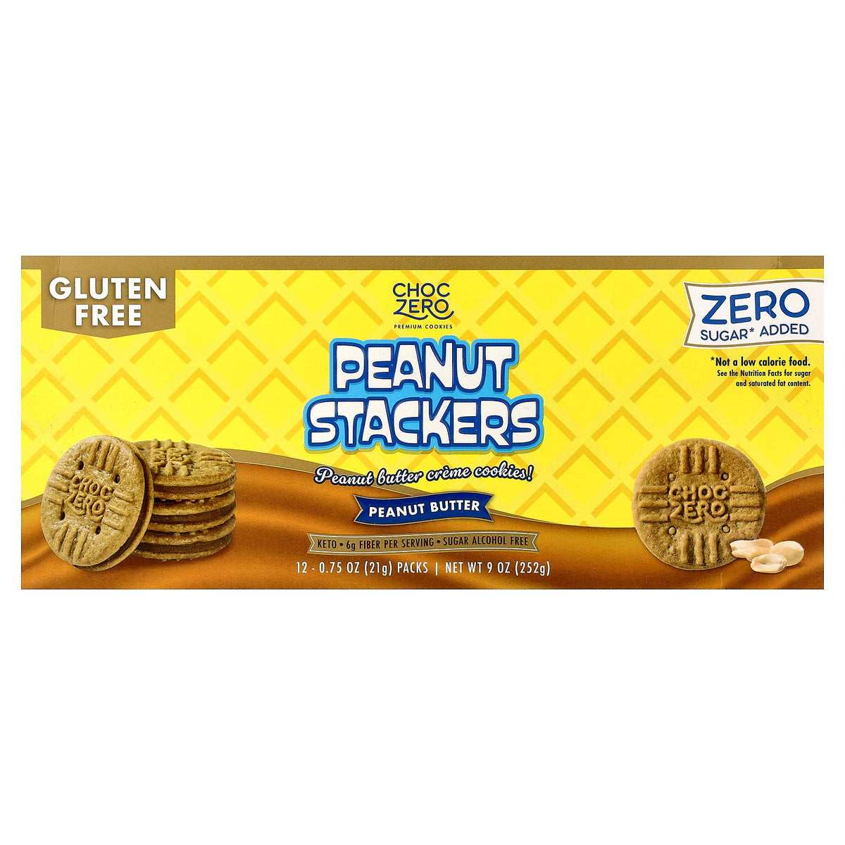 ChocZero, Peanut Stackers, Peanut Butter, 12 Packs, 0.75 oz (21 g) Each