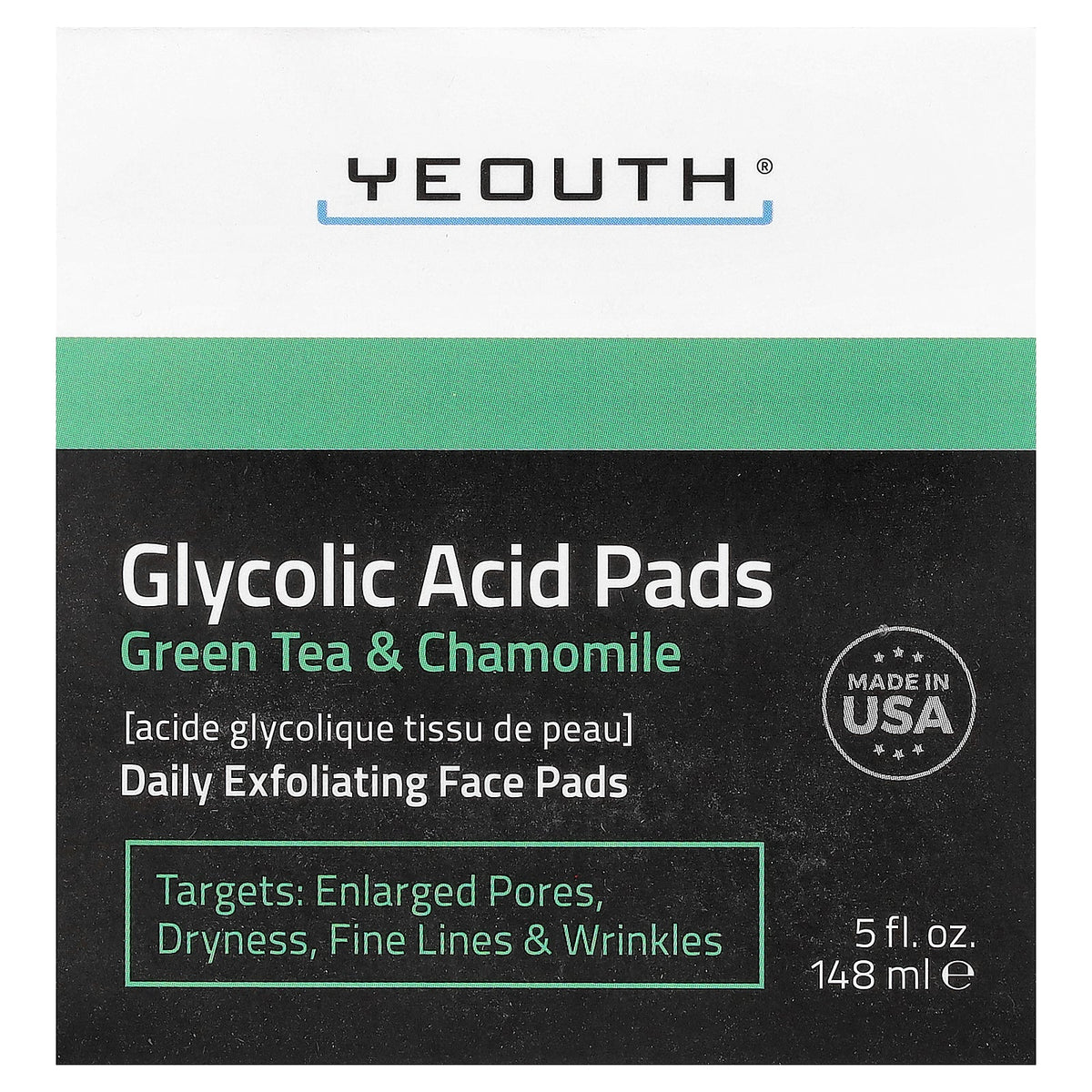 YEOUTH, Glycolic Acid Pads, Green Tea & Chamomile, 65 Pads