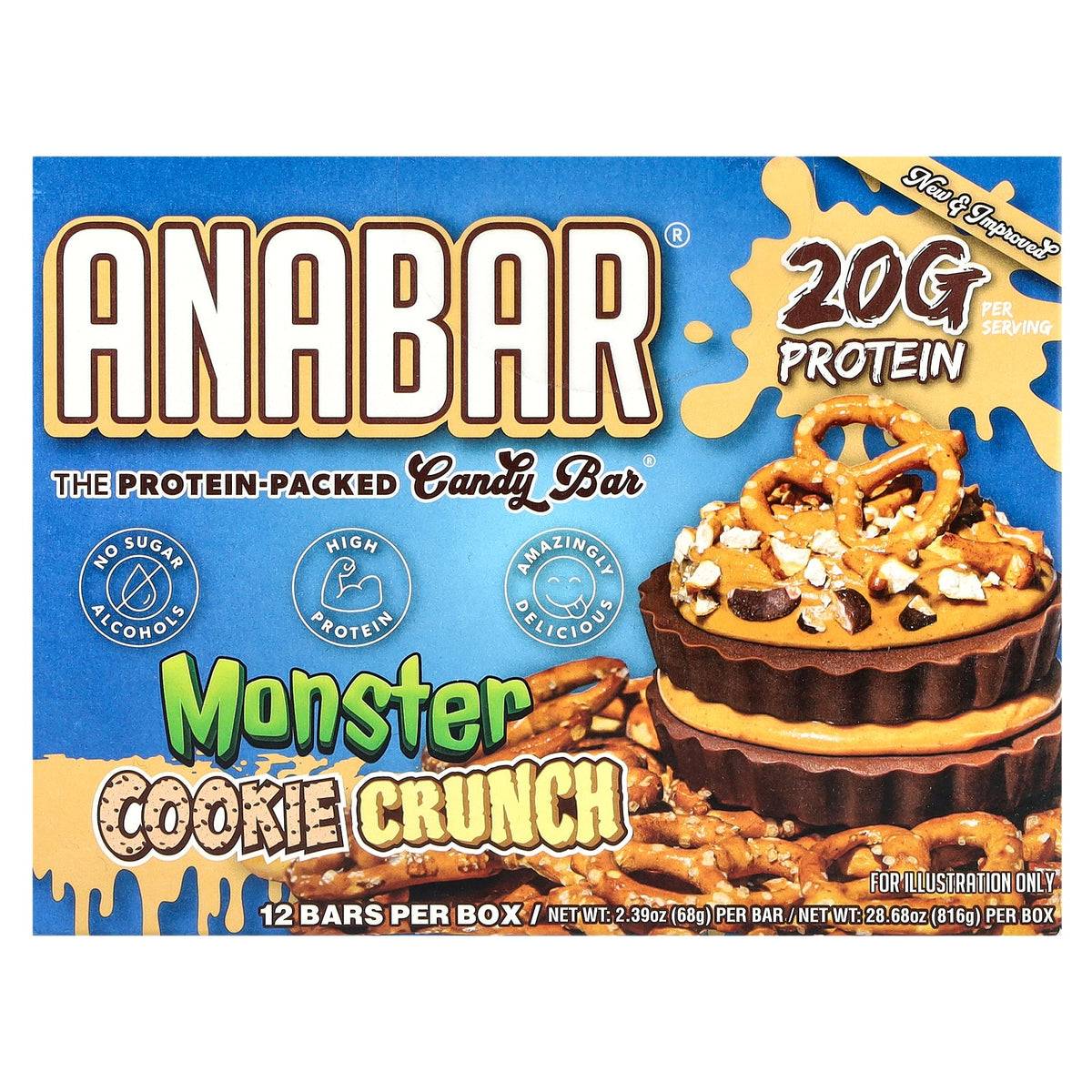 The Anabar, The Protein-Packed Candy Bar®, Monster Cookie Crunch, 12 Bars, 2.39 oz (68 g) Each