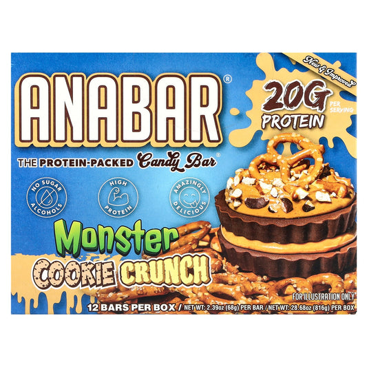 The Anabar, The Protein-Packed Candy Bar®, Monster Cookie Crunch, 12 Bars, 2.39 oz (68 g) Each