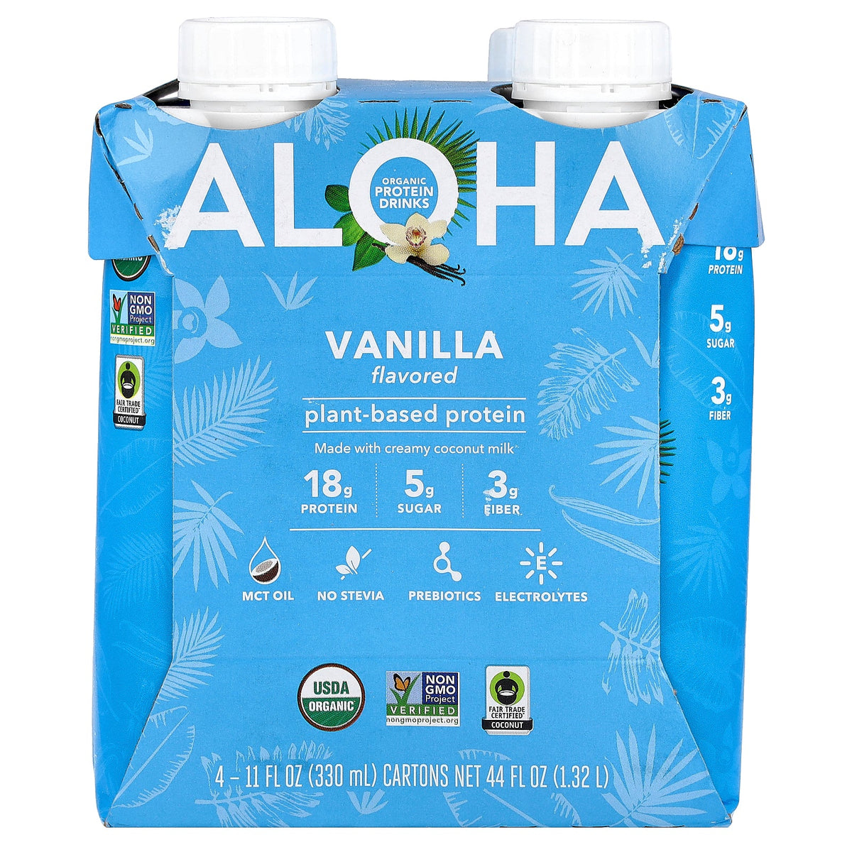 Aloha, Organic Protein Drinks, Vanilla, 4 Cartons, 11 fl oz (330 ml) Each