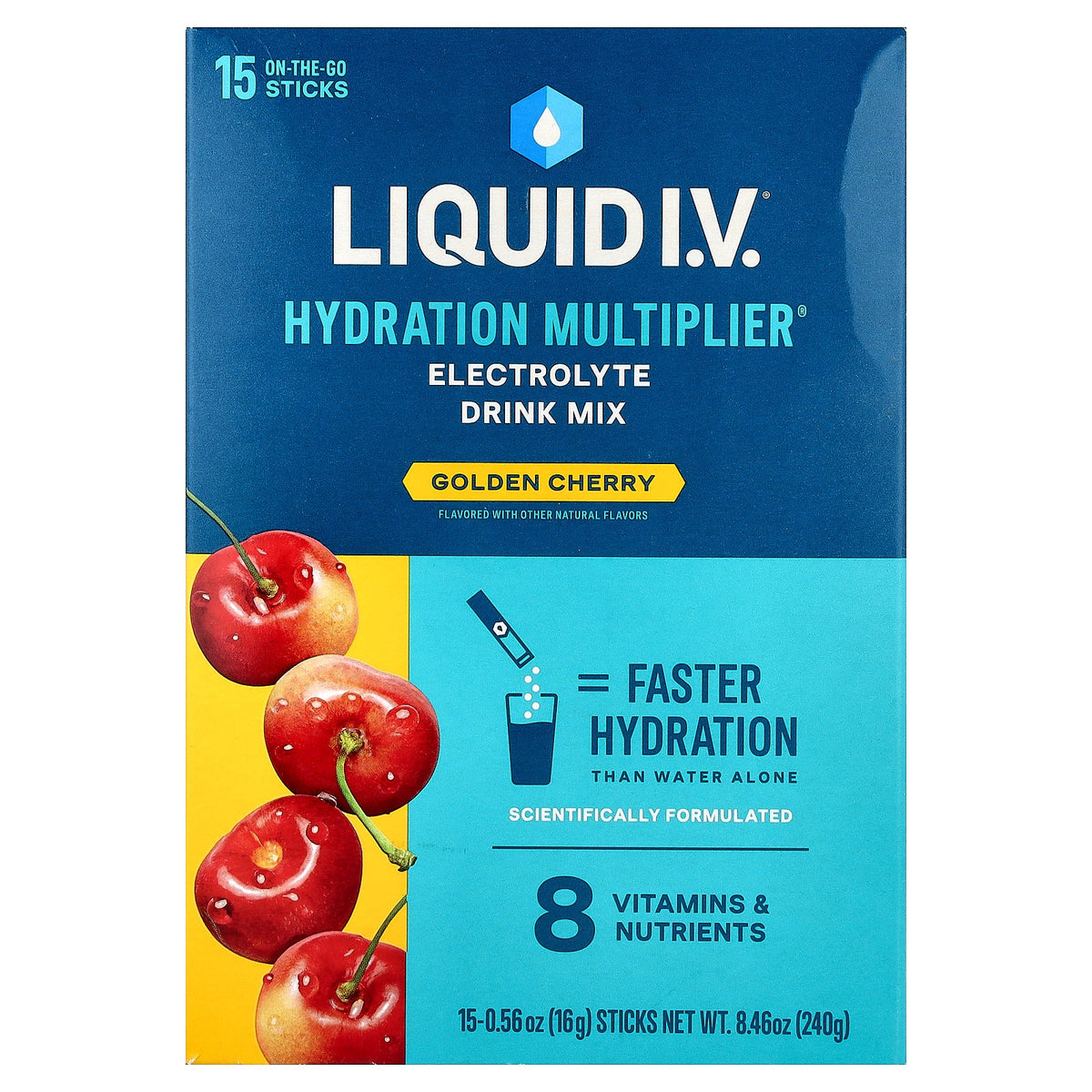 Liquid I.V., Hydration Multiplier®, Electrolyte Drink Mix, Golden Cherry, 15 Sicks, 0.56 oz (16 g) Each