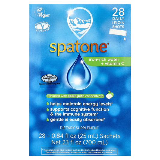 Bach, Spatone®, Iron-Rich Water + Vitamin C, Apple Juice, 28 Sachets, 0.84 fl oz (25 ml) Each