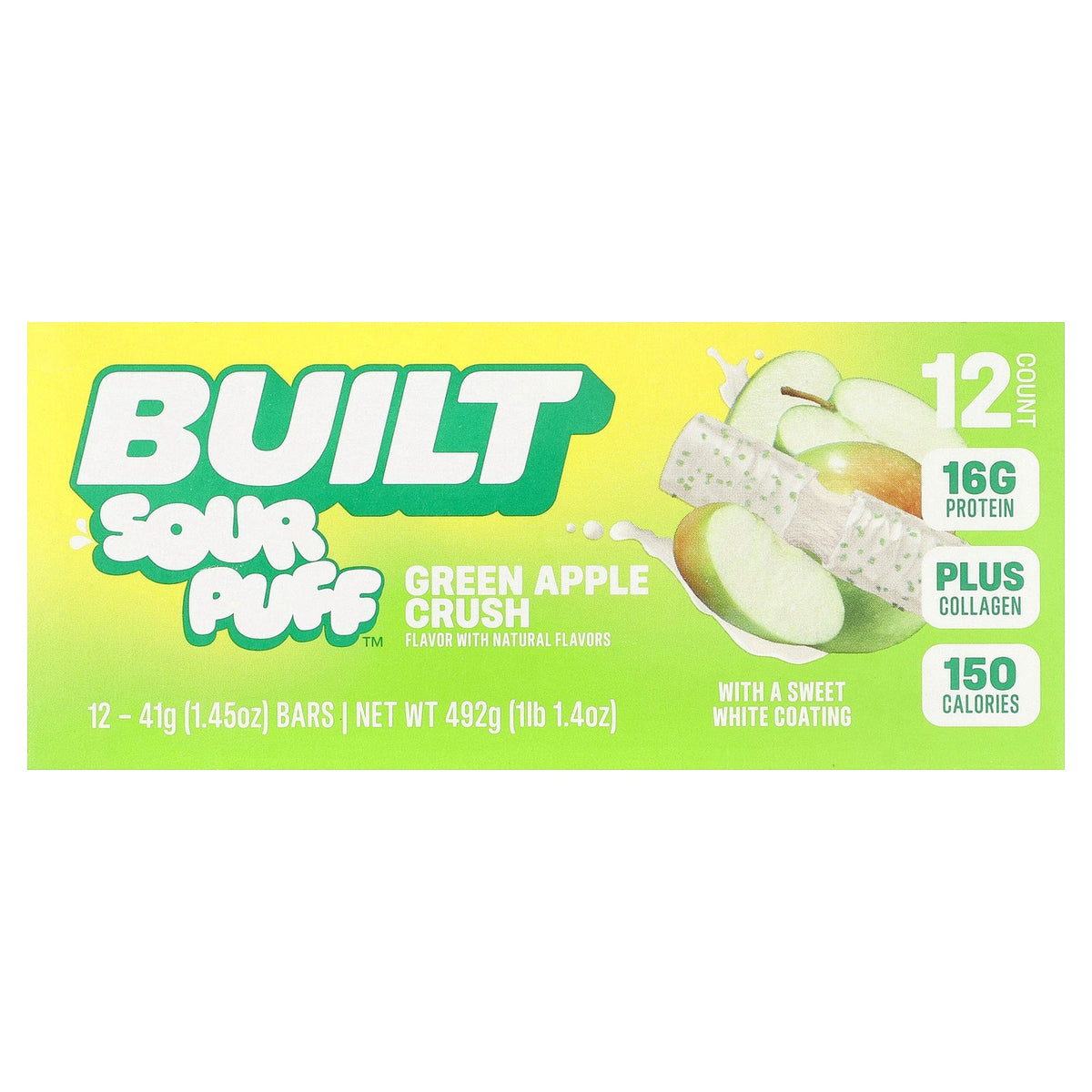 Built, Sour Puff™, Protein Bars, Green Apple Crush, 12 Bars, 1.45 oz (41 g) Each