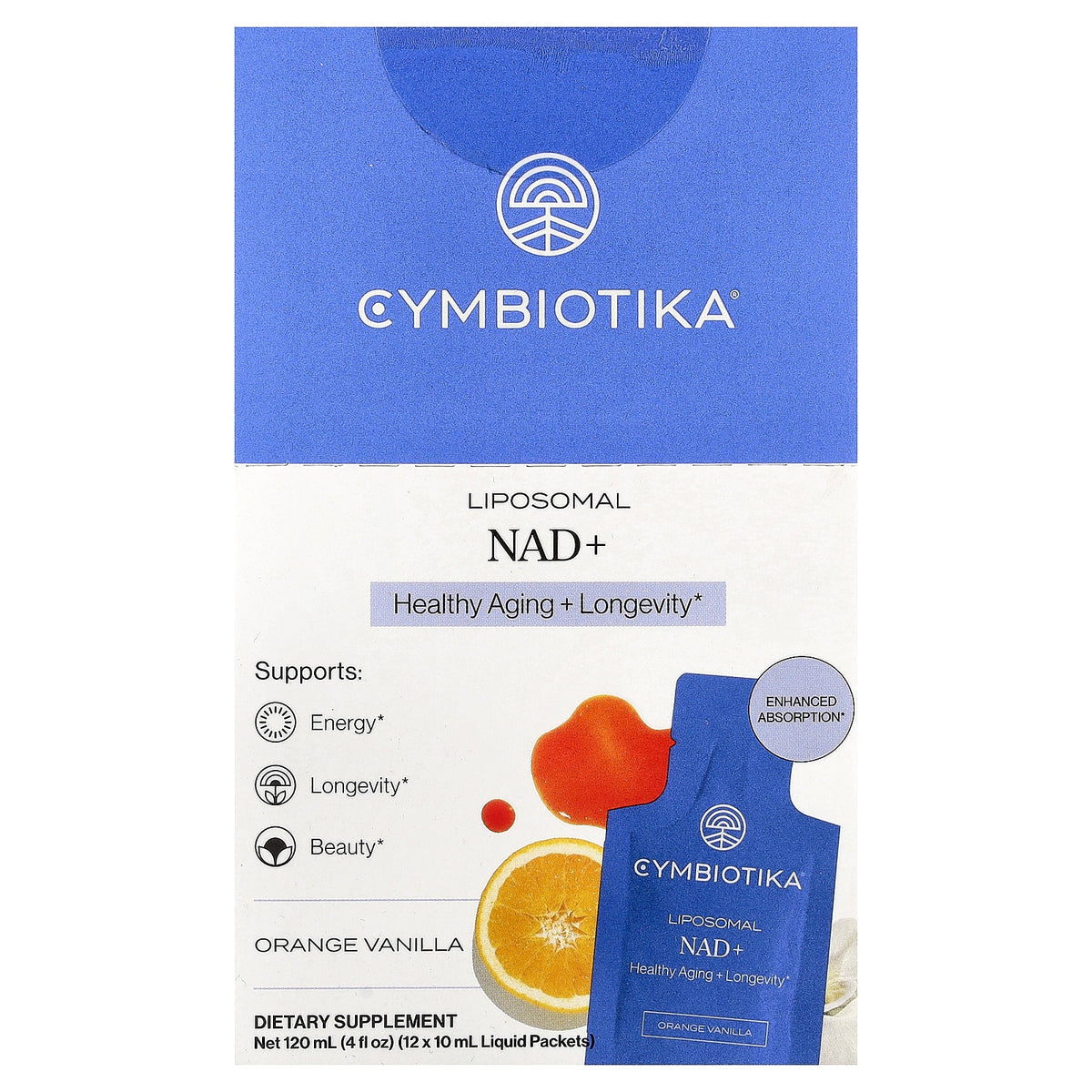 Cymbiotika, Liposomal NAD+, Orange Vanilla, 12 Liquid Packets, 0.34 fl oz (10 ml) Each