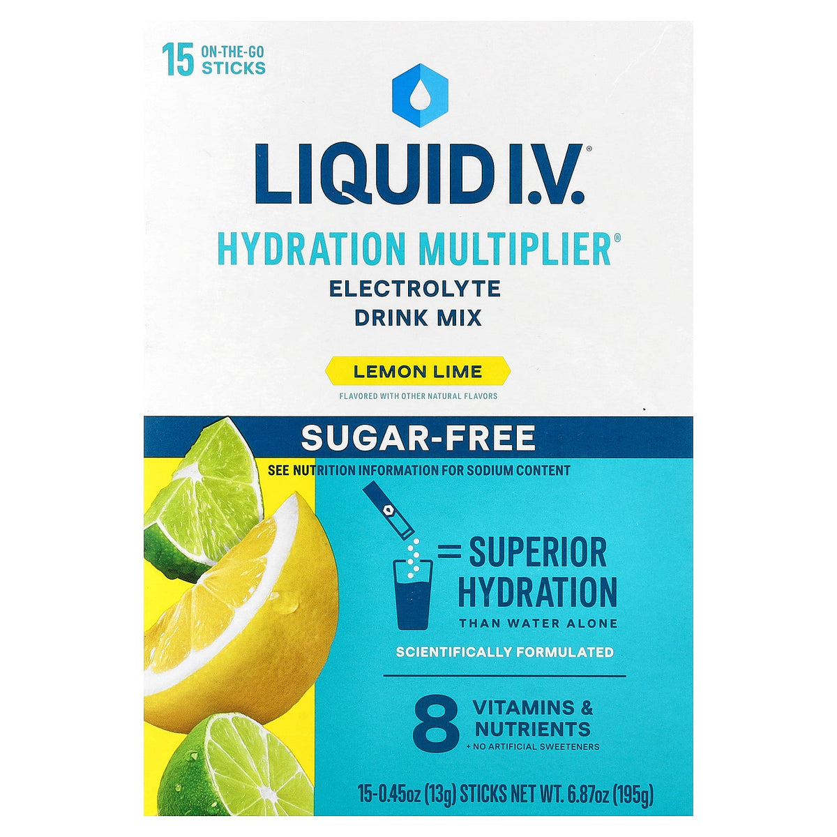 Liquid I.V., Hydration Multiplier®, Electrolyte Drink Mix, Lemon Lime, Sugar-Free, 15 Sticks, 0.45 oz (13 g) Each