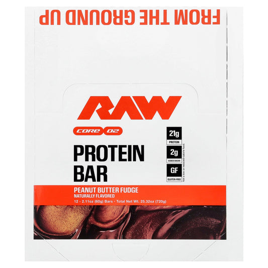 Raw Nutrition, Protein Bar, Peanut Butter Fudge, 12 Bars, 2.11 oz (60 g) Each