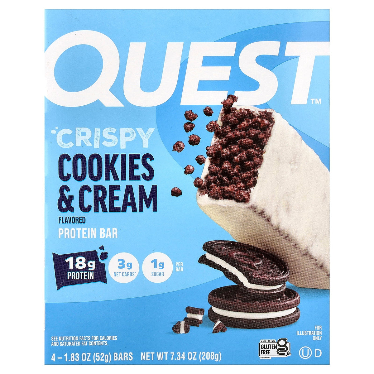 Quest Nutrition, Protein Bar, Crispy Cookies & Cream, 4  Bars, 1.83 oz (52 g) Each