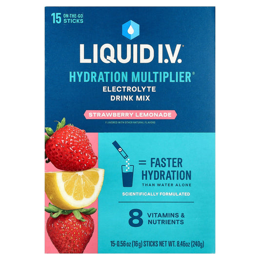Liquid I.V., Hydration Multiplier®, Electrolyte Drink Mix, Strawberry Lemonade, 15 Sticks, 0.56 oz (16 g) Each