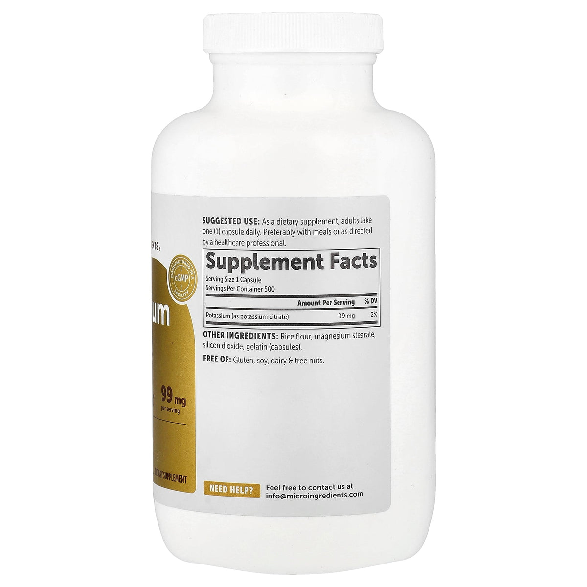 Micro Ingredients, Potassium Citrate, 99 mg, 500 Capsules