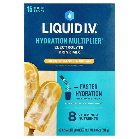 Liquid I.V., Hydration Multiplier®, Electrolyte Drink Mix, Orange Vanilla Dream, 15 Sticks, 0.56 oz (16 g) Each