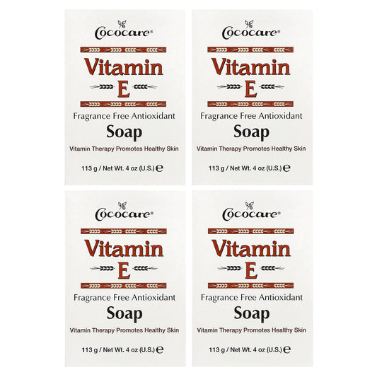 Cococare, Vitamin E Bar Soap, Fragrance Free, 4 Pack, 4 oz (113 g) Each