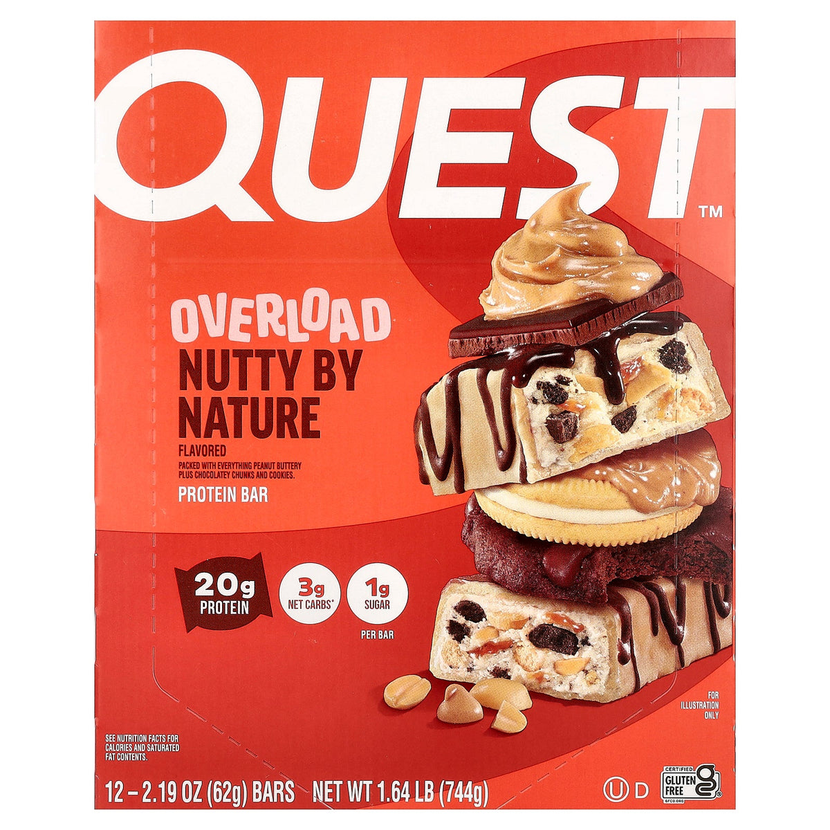 Quest Nutrition, Overload Protein Bar, Nutty By Nature, 12 Bars, 2.19 oz (62 g) Each