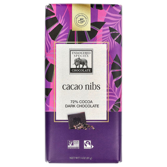 Endangered Species Chocolate, Cacao Nibs, Dark Chocolate, 72% Cocoa, 3 oz (85 g)