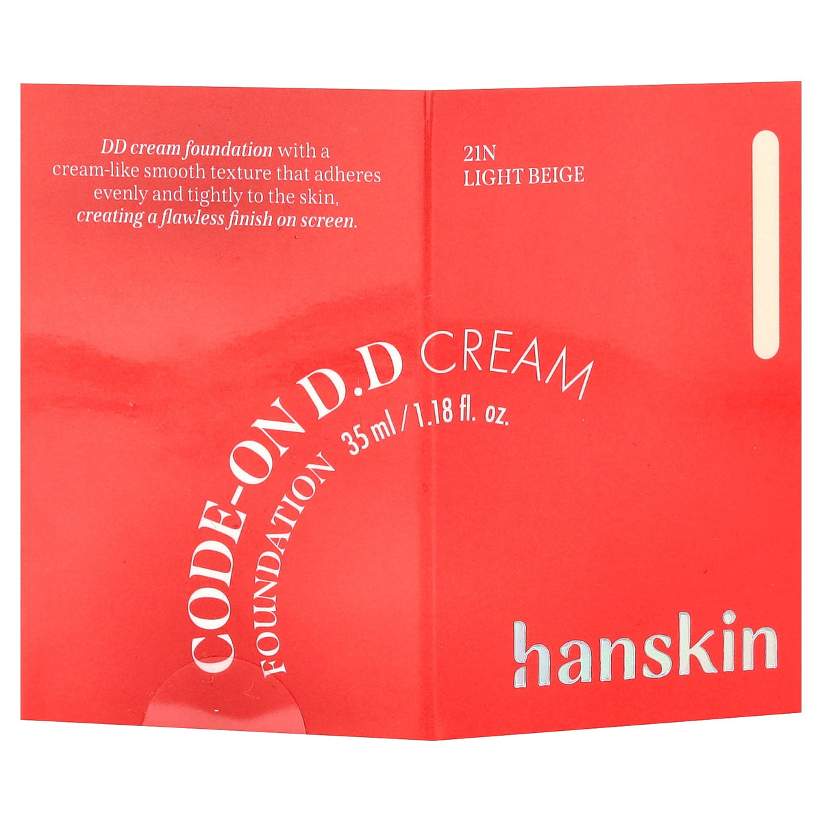 Hanskin, Code-On D.D Cream Foundation, 21N Light Beige, 1.18 fl oz (35 ml)