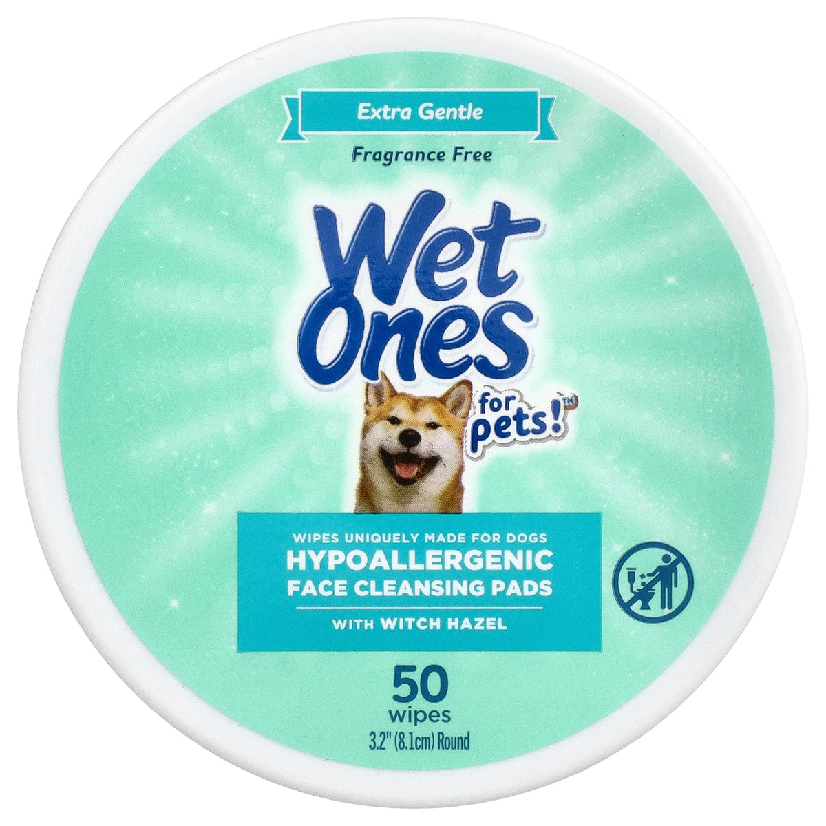 Wet Ones, For Pets!™, Hypoallergenic Face Cleansing Pads With Witch Hazel, For Dogs, Fragrance Free, 50 Wipes