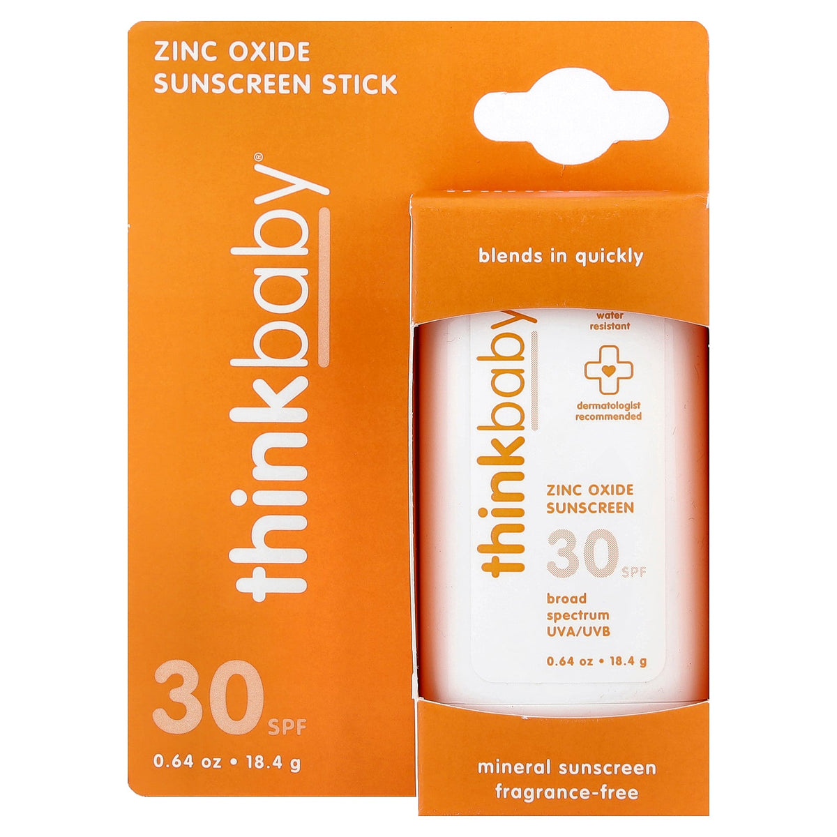 think, Thinkbaby®, Zinc Oxide Sunscreen Stick, SPF 30, Fragrance Free, 0.64 oz (18.4 g)
