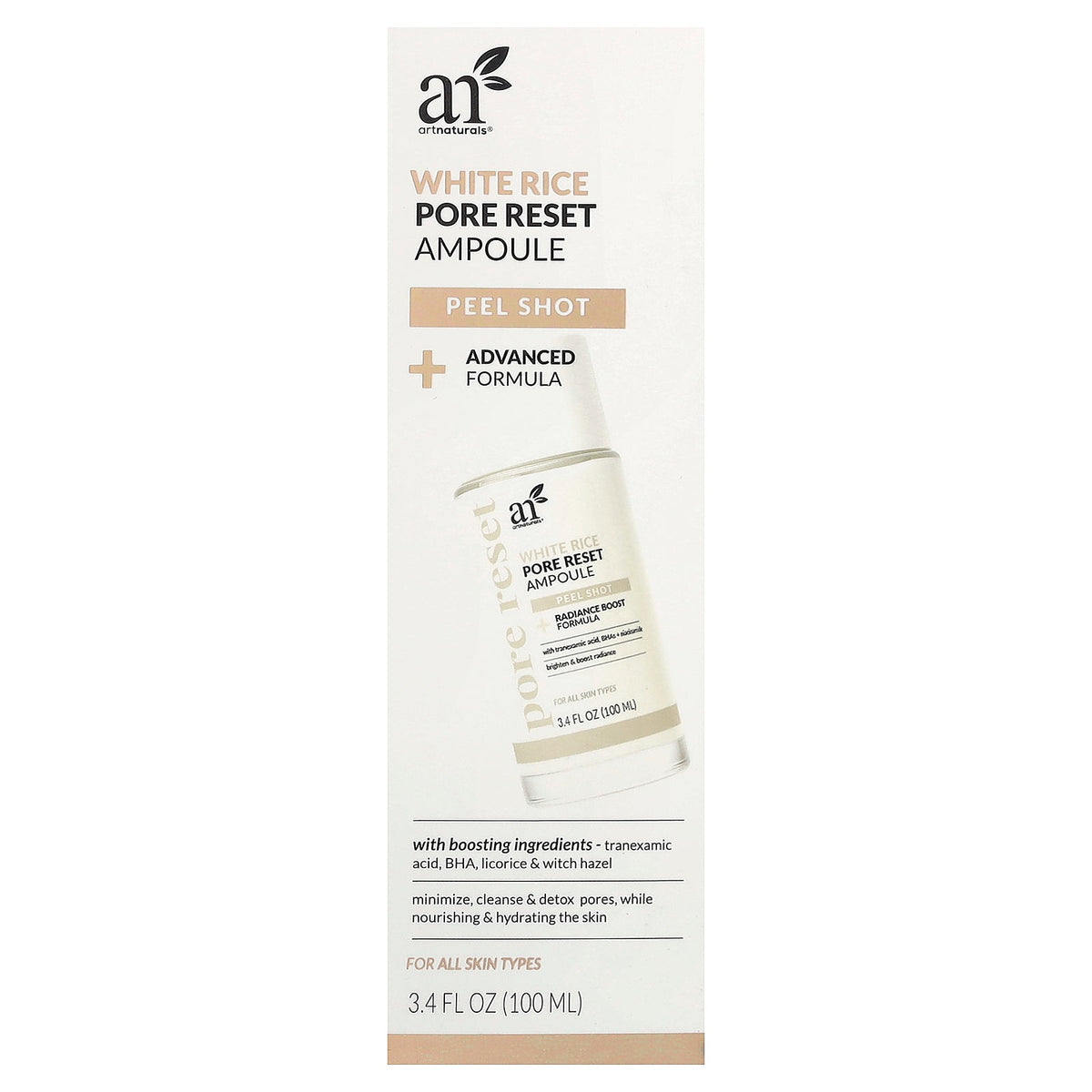artnaturals, White Rice Pore Reset Ampoule, For All Skin Types, 3.4 fl oz (100 ml)