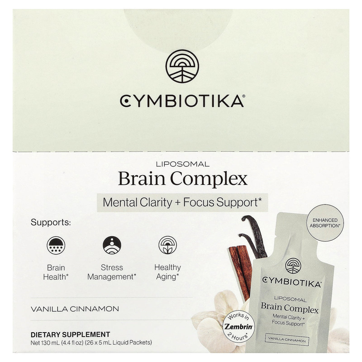 Cymbiotika, Liposomal Brain Complex, Vanilla Cinnamon, 26 Liquid Packets, 0.17 fl oz (5 ml) Each