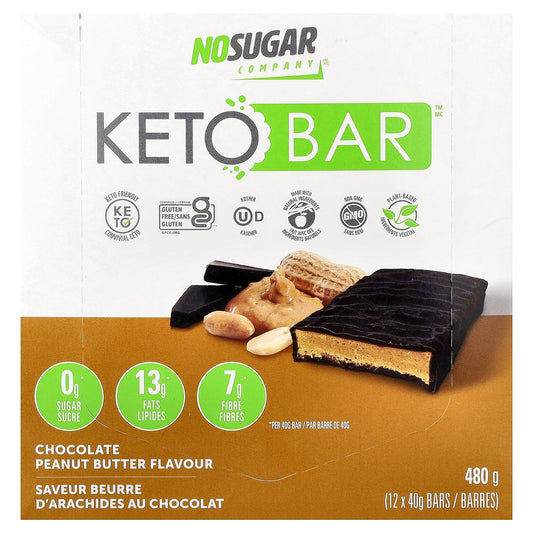 No Sugar Company, Keto Bar™, Chocolate Peanut Butter, 12 Bars, 40 g Each