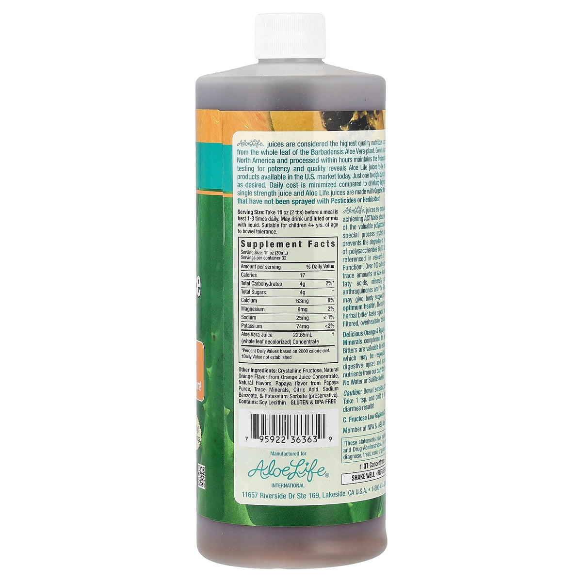 Aloe Life, Whole Leaf Aloe Vera Juice Concentrate, Orange Papaya, 32 fl oz (946 ml)