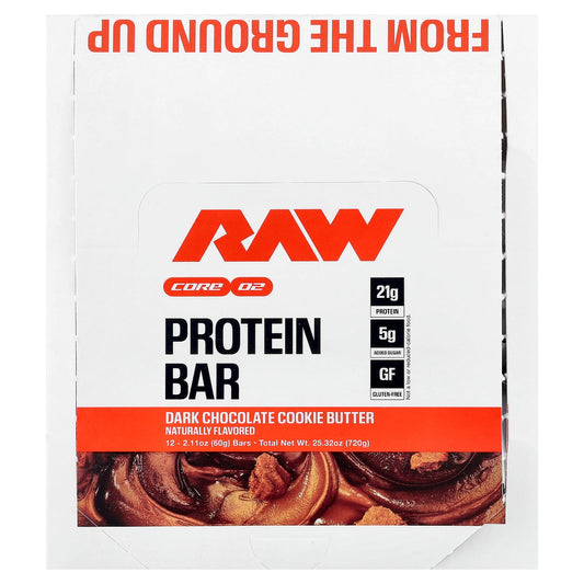 Raw Nutrition, Protein Bar, Dark Chocolate Cookie Butter, 12 Bars, 2.11 oz (60 g) Each