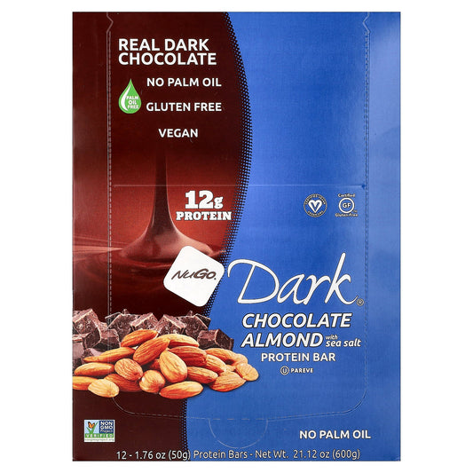 NuGo Nutrition, Dark®, Protein Bars, Chocolate Almond With Sea Salt, 12 Bars, 1.76 oz (50 g) Each