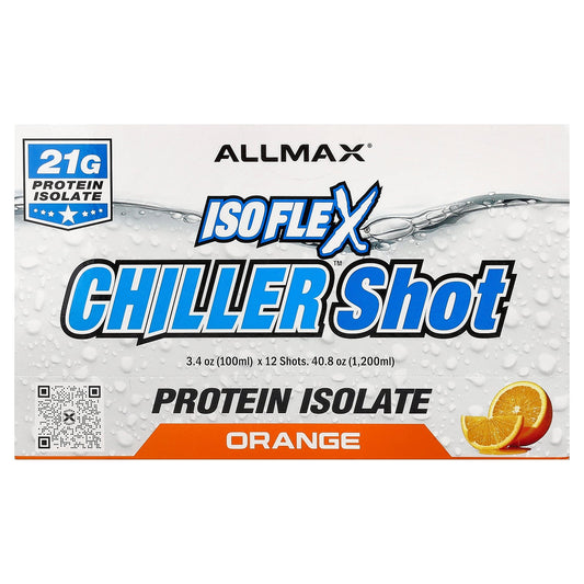 ALLMAX, Isoflex®, Chiller Shot™, Protein Isolate, Orange, 12 Shots, 3.4 oz (100 ml) Each