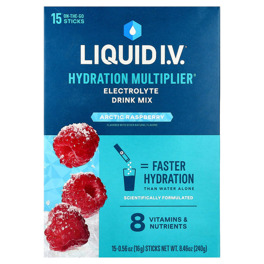 Liquid I.V., Hydration Multiplier®, Electrolyte Drink Mix, Arctic Raspberry, 15 Sticks, 0.56 oz (16 g) Each
