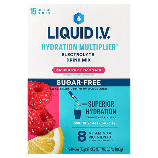 Liquid I.V., Hydration Multiplier®, Electrolyte Drink Mix, Raspberry Lemonade, Sugar-Free, 15 Sticks, 0.45 oz (13 g) Each