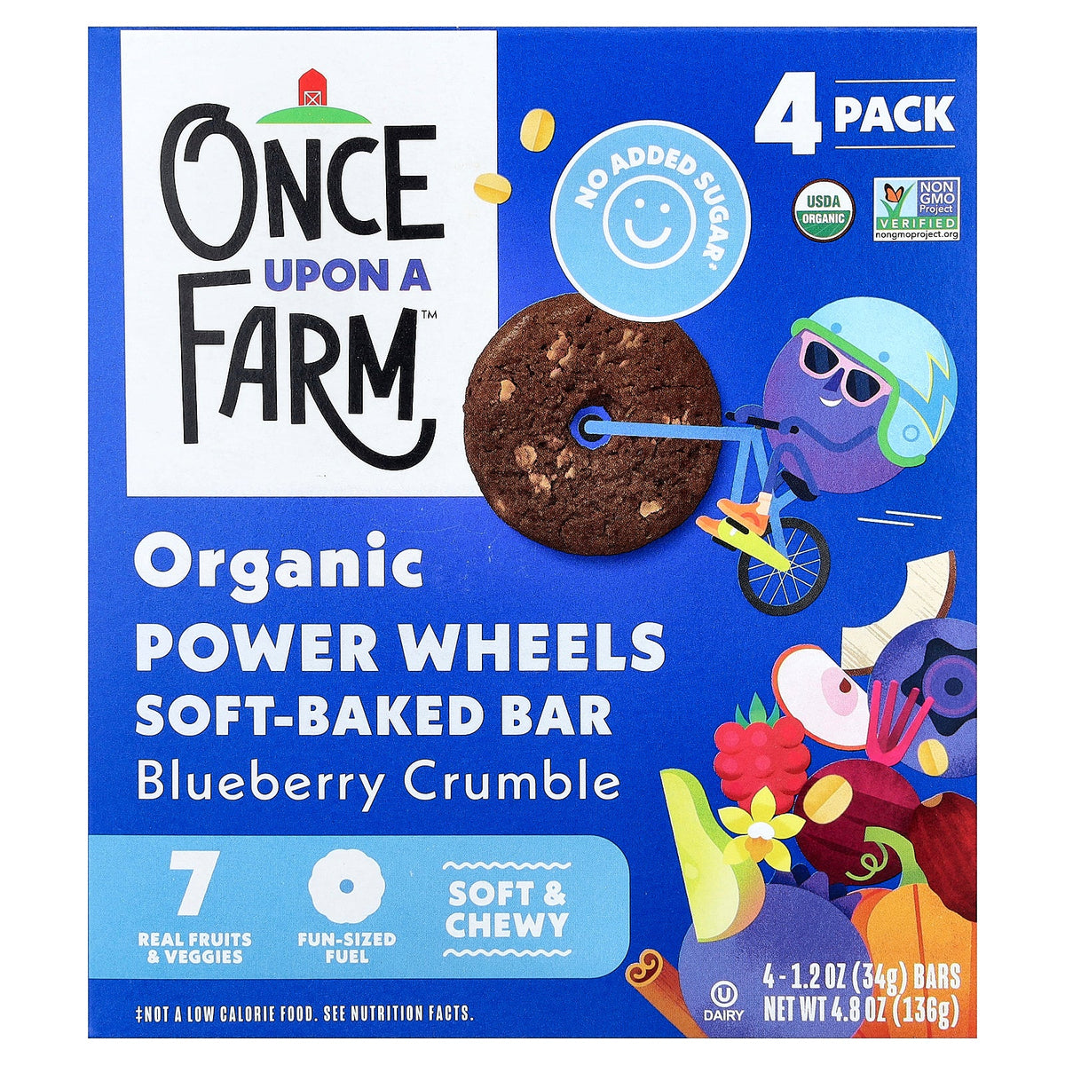 Once Upon A Farm, Organic Power Wheels, Soft Baked Bar, Blueberry Crumble, 4 Bars, 1.2 oz (34 g) Each