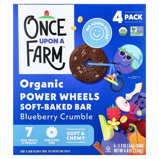 Once Upon A Farm, Organic Power Wheels, Soft Baked Bar, Blueberry Crumble, 4 Bars, 1.2 oz (34 g) Each