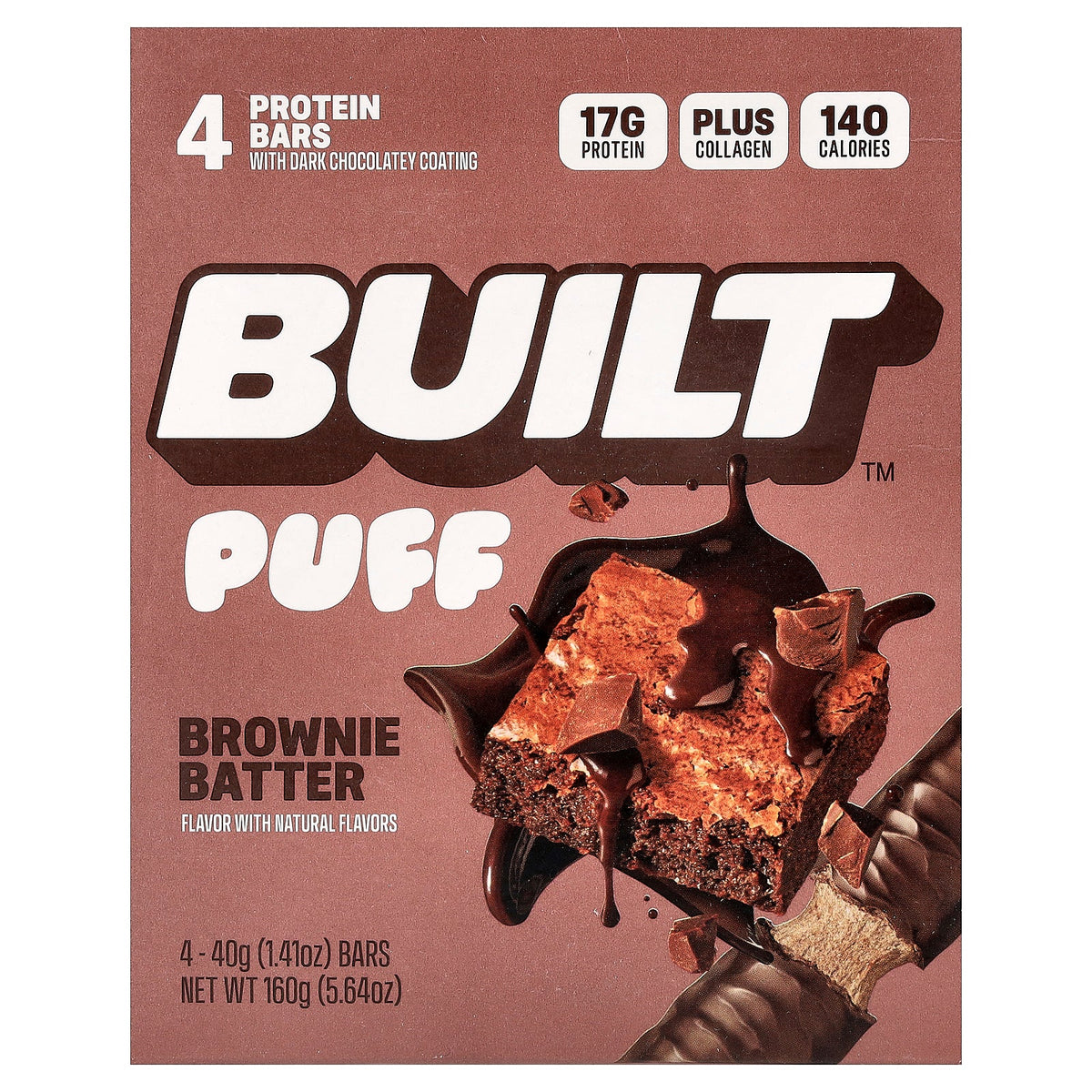 Built, Puff, Protein Bars, Brownie Batter, 4 Bars, 1.41 oz (40 g) Each