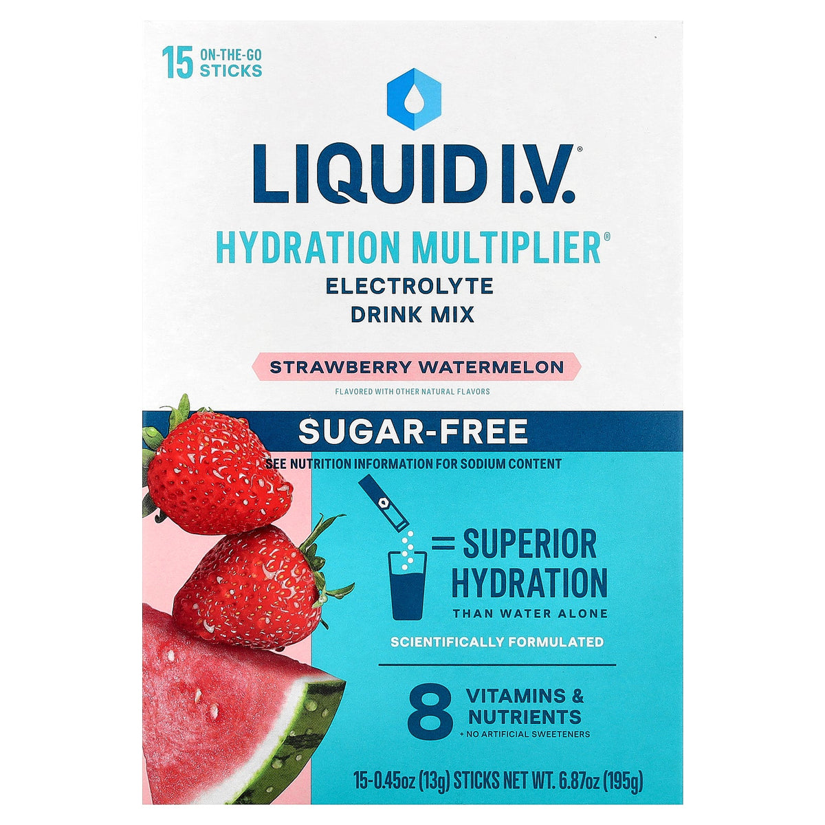 Liquid I.V., Hydration Multiplier®, Electrolyte Drink Mix, Strawberry Watermelon, 15 Sticks, 0.45 oz (13 g) Each