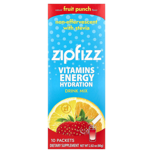 Zipfizz, Energy Drink Mix, Fruit Punch, 10 Packets, 0.28 oz (8 g) Each