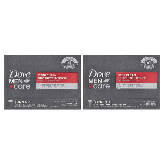 Dove, Men + Care, 3-In-1 Exfoliating Bar Soap, Deep Clean, 2 Bars, 3.75 oz (106 g) Each