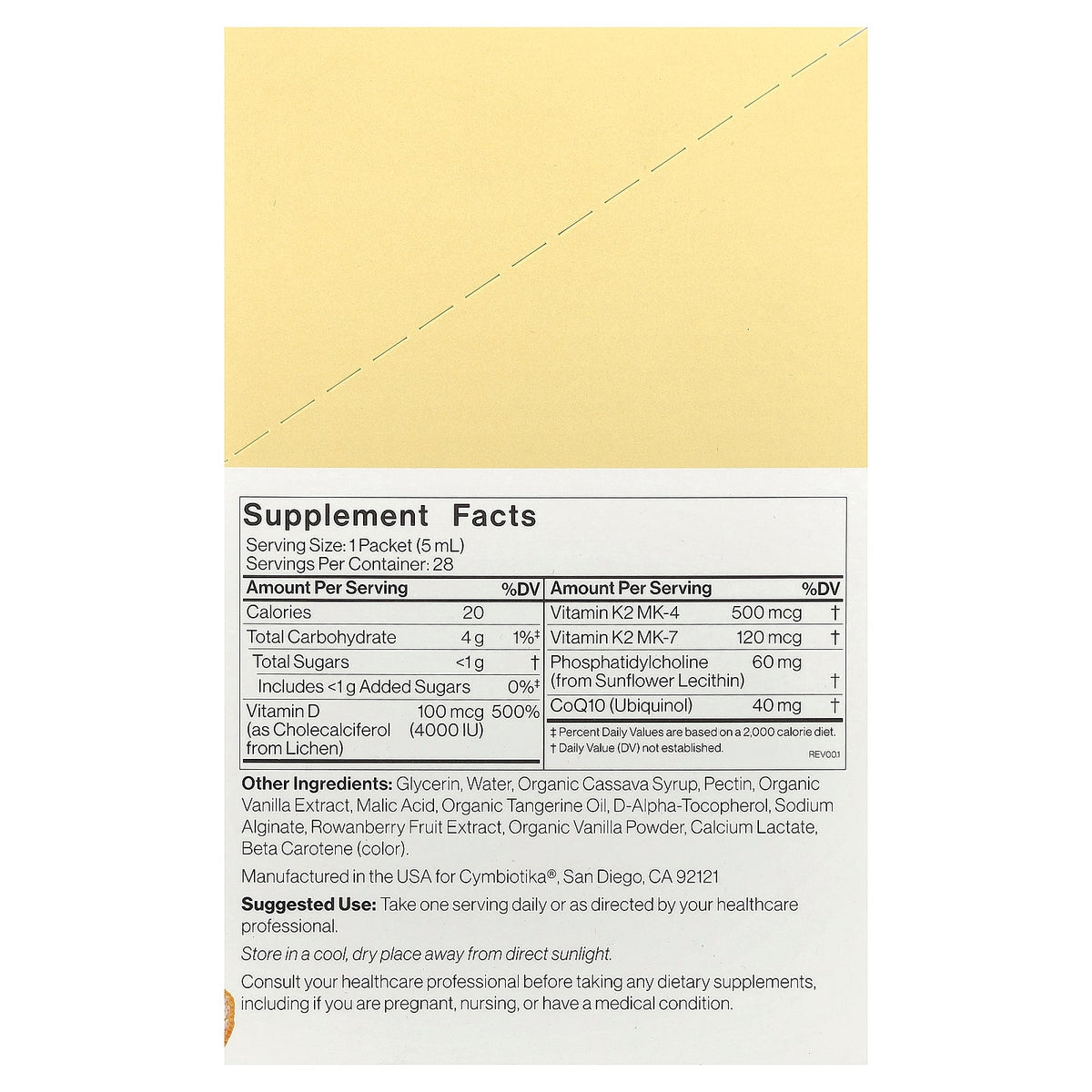 Cymbiotika, Liposomal Vitamin D3 + K2 + CoQ10, Tangerine, 28 Liquid Packets, 0.17 fl oz (5 ml) Each