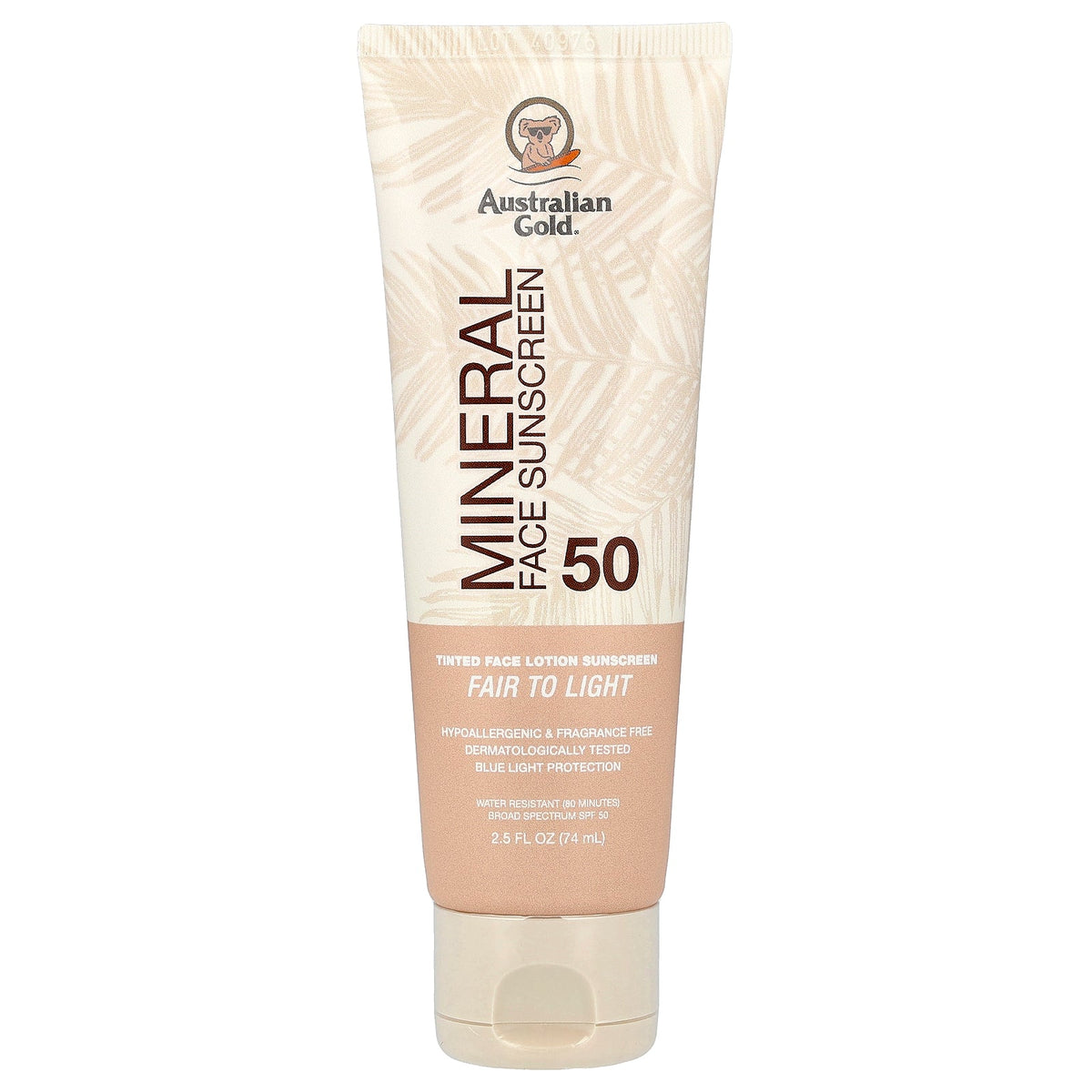 Australian Gold, Mineral Tinted Face Lotion Sunscreen, SPF 50, Fair to Light, 2.5 fl oz (74 ml)