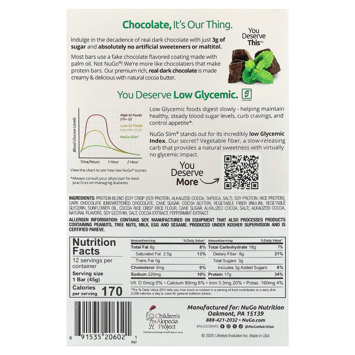 NuGo Nutrition, Slim®, Vegan Protein Bars, Chocolate Mint, 12 Bars, 1.59 oz (45 g) Each