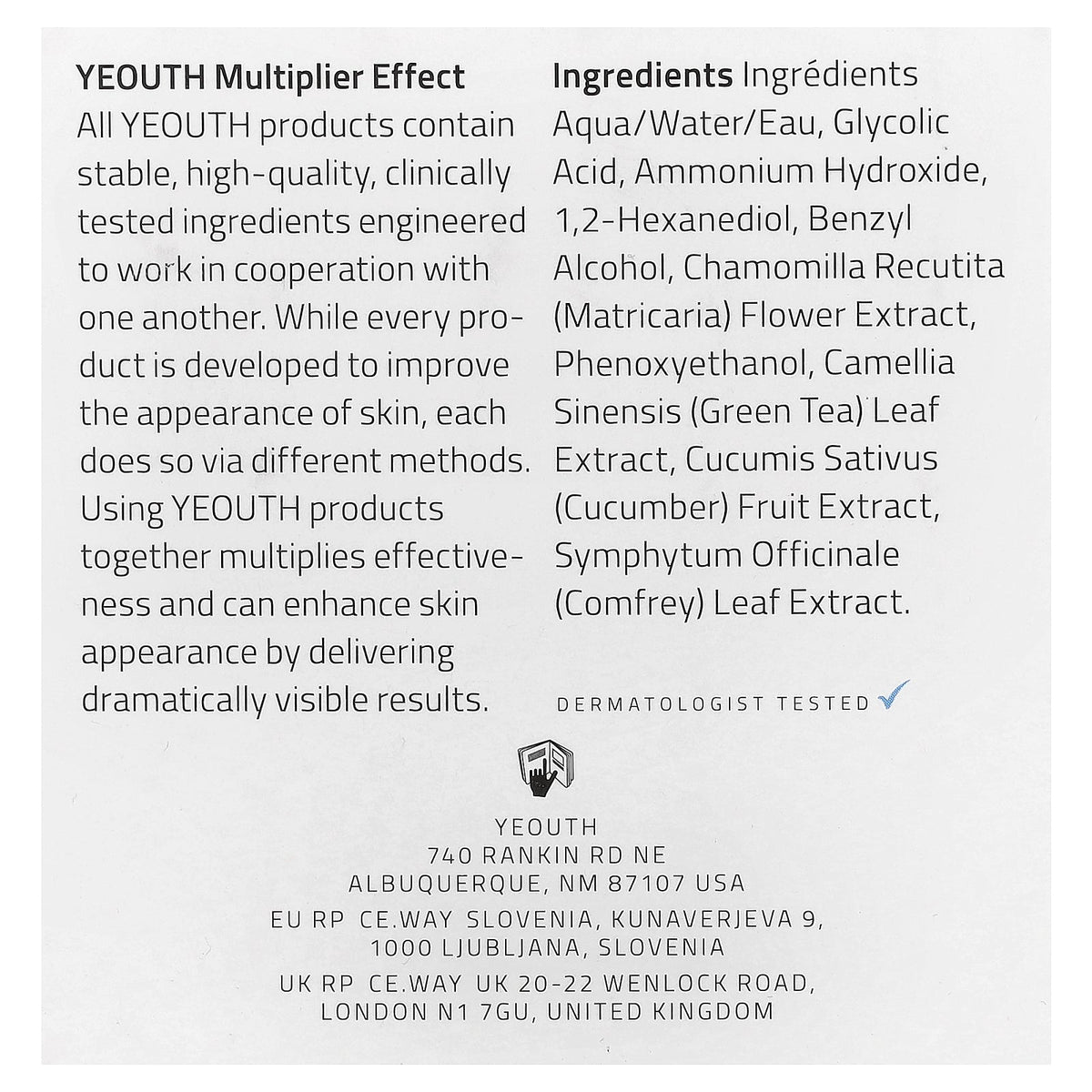 YEOUTH, Glycolic Acid Pads, Green Tea & Chamomile, 65 Pads