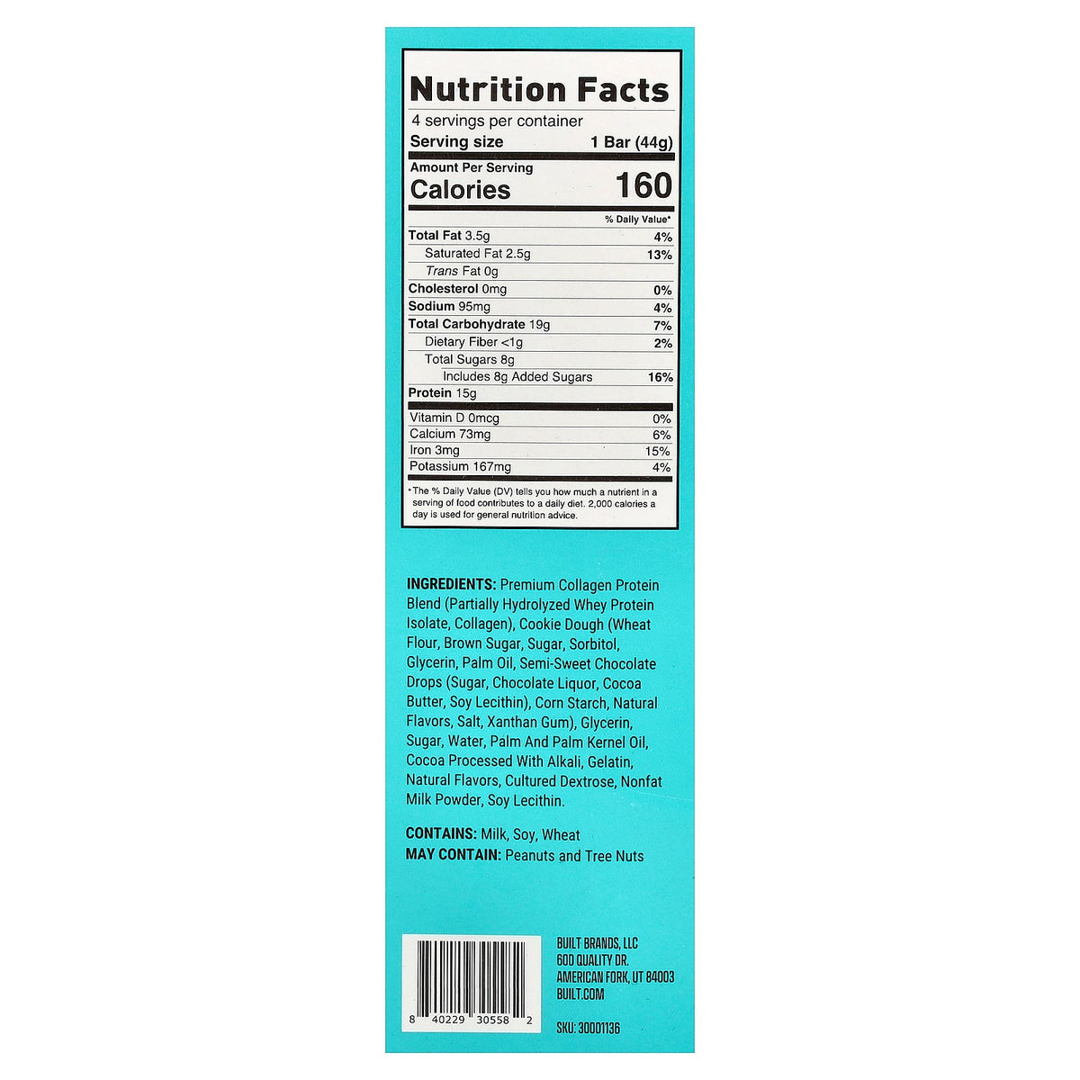 Built, Puff, Protein Bars, Cookie Dough Chunk, 4 Bars, 1.55 oz (44 g) Each